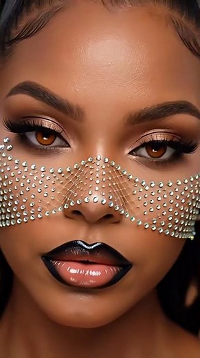 Dramatic Black Lip & Crystal Net Veil Makeup | Bold Evening Look #aiartist #ai #beauty