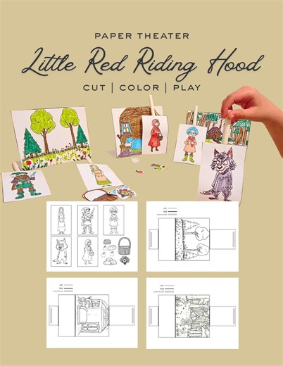 Coloring Paper Printable Puppet Theater | Little Red Riding Hood | Cut | Color | Play | PDF | DIGITAL DOWNLOAD - Etsy