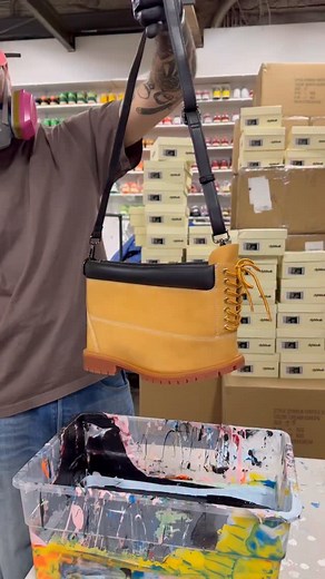 191K views · 11K reactions | New drill bag, shoutout @rugsoda Had to hit it with the signature dip #custom #dipped #dybbuk #boot #timberland #bag #boots #black #design #funny #fyp #newyork #process #satisfying #shoes #winter #rugsoda #drill #construction #timbs | Donny the Dybbuk | Facebook