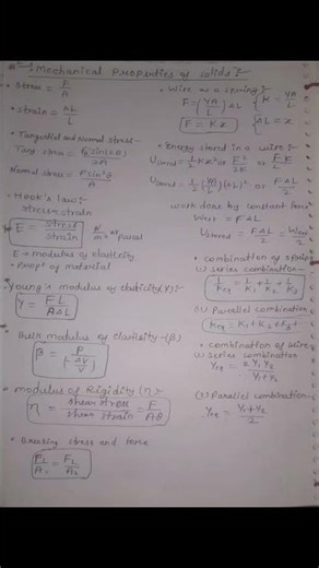 mechanical properties of solid class 11th physics all formulas shorts notes #physics