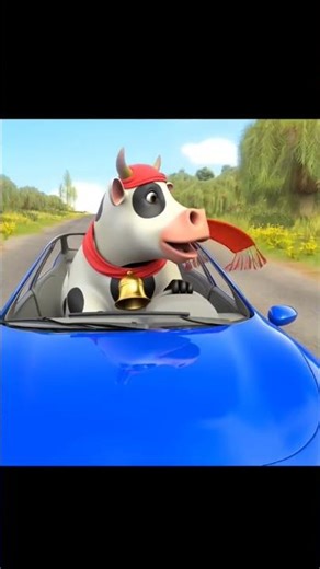 cow ride on Car #aivideo #facts #cartoonanimal #childrens #animation #automobile #animatedcartoon