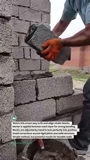 Smart Cinder Block Fixing Technique! #masonry #construction #brickwork