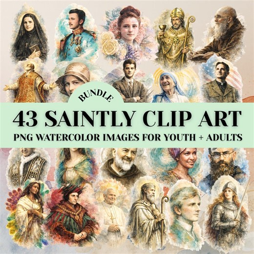 Catholic Saints Watercolor Clipart Bundle Religious Education Graphic for Classroom Wall Decor Christian PNG for Sticker Saint Catholic Art - Etsy