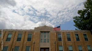 Front Exterior Views of the Hamilton County Courthouse in McLeansboro, Illinois, USA. McLeansboro is the county seat, a town of 3,000 people in Southern Illinois, USA.