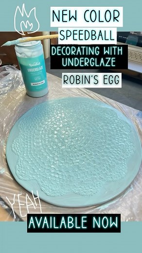 Decorating with a New Color from Speedball Ceramics called Robin’s Egg. I’m utilizing a Doily as a stencil and applying the silky smooth underglaze over the top. The Doily pulls off nicely and I get a clean decoration without any flaking or edge mess. I just finished bisque firing this piece and will share the final glazed result soon. Look for a story in a couple weeks 👉 Go to @speedball_ceramics And follow the link in their bio to find out where you can get yours. New Series of Colors availab