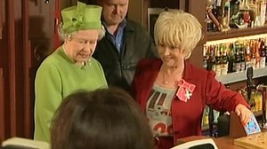 Barbara Windsor shows The Queen around the set of EastEnders