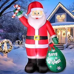 8 FT Christmas Inflatable Santa Claus with Candy and Big Gift Bag Outdoor Decor, Blow Up IP44 Weatherproof Xmas Decorations for Yard, Built-in LED Light for Gardern Lawn Indoor Winter Holiday