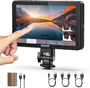 NEEWER F700 7" Camera Field Monitor, 2000nit HD 1920x1080 IPS Touch Screen with 3D LUT, 4K HDMI Loop in/Out with Peak Focus DSLR Video Assist HDR Waveform, Cold Shoe Mount, 5200mAh Battery & Cable