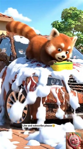 Red Panda Washing a Dearty Car 😳| Dearty Car Washing and Cleaning by red panda 😱🌿#carwashing #funny
