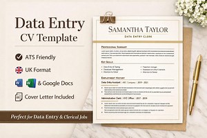 Data Entry CV Template UK | ATS Friendly Resume for Data Entry Jobs | Word & Google Docs | Cover Letter - Etsy