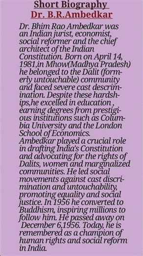 short biography #Dr.B.R.Ambedkar#english #education #shorts