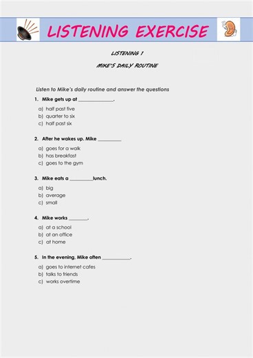 Listening comprehension-Present simple worksheet