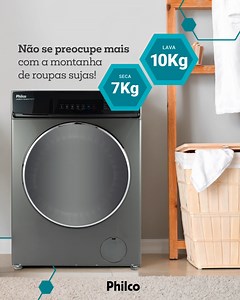 4.4K views · 39 reactions | Deixe a Lavadora e Secadora Philco assumir o controle da sua rotina de lavanderia! Com capacidade para 10kg de lavagem e 7kg de secagem, ela simplifica todo o processo, deixando-o rápido, prático e sem esforços extras. ✨ Liberte-se da montanha de roupas sujas e ganhe mais tempo para o que realmente importa!  #LavadoraSecadoraPhilco #Praticidade #Philco | Philco Brasil | Facebook