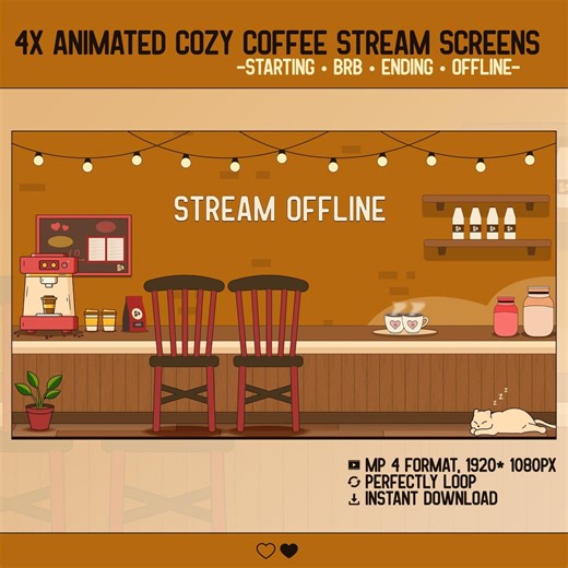 Animated Cozy Coffee Stream Screens | Twitch Starting BRB Ending Offline - Etsy