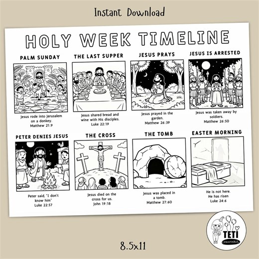 Holy Week Timeline Coloring Page, Easter Bible Story Countdown, Sunday School Activity Kids Bible Lesson, PDF - Etsy