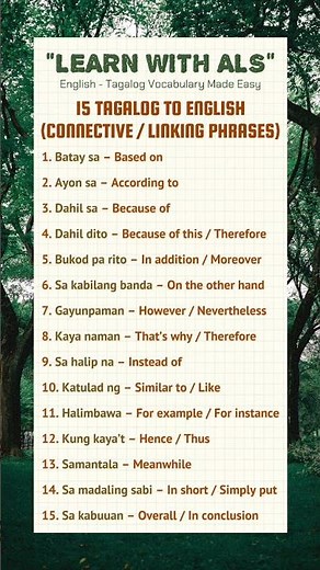 15 Tagalog to English Translations for Connective or Linking Phrases | Learn with ALS 🧑🏻‍🏫