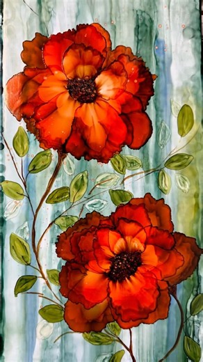 Tim Holtz Alcohol Ink Poppy Painting by ‪@angiebryantart‬