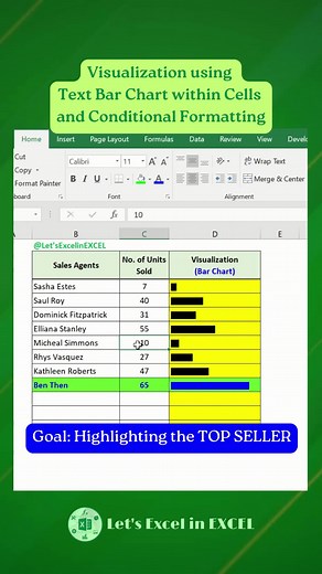 Excel Tricks: Visualization using Text Bar Chart within the Cells and Conditional Formatting Here we use REPT function to make the bar chart.. #LetsExcelinEXCEL #Excel #ExcelTutorial #ExcelTips #ExcelTricks #ExcelTipsAndTricks #ExcelVideos #ExcelLearning #reelsviral #reelsfb #reels