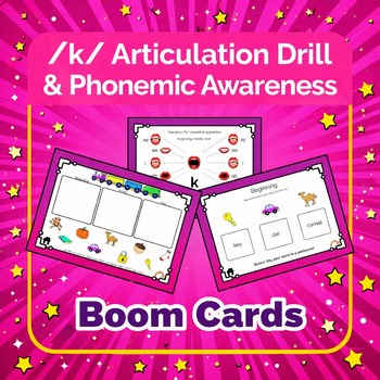 /k/ Articulation Phonemic Awareness | Speech Therapy | Boom Cards/Virtual