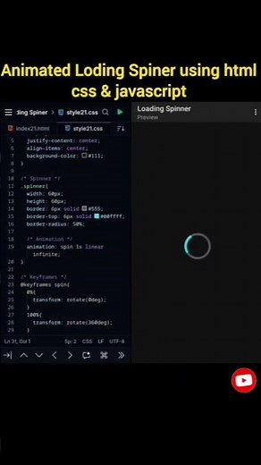 Animated Loading Spinner using HTML, CSS & JavaScript #cssanimation #loadingspinner#webdesign#shorts