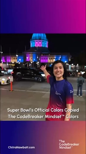 Super Bowl 60’s official colors? Gradient of blue to pink. That’s why San Francisco’s capital buildings were lit in gradient of blue to pink all weekend. Grateful and serendipitous that Super Bowl 60 adopted the official colors of The CodeBreaker Mindset™! 🚀 Game recognizes game. Thank you! #CodeBreakerMindset #Grateful #SuperBowl #NFL #Win @nfl | Chitra Nawbatt