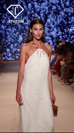 Join us backstage at the S/S 2025 show of Azulu, where the models shared enthusiastic impressions of their outfits, praising the vibrant colors and unique designs. The Colombian-based brand, led by husband-and-wife duo Alex Srour and Maya Memovic, brought a vibrant and sophisticated aesthetic to the runway at The Paraiso Tent in Miami Beach. The designs are a poetic ode to nature's magnificence, with the collection weaving the essence of the ocean into its fabric. Scalloped panels, layered finis