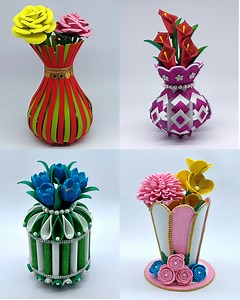 Most beautiful flower vase making very easy tutorial at home - Room decorating ideas with eva glitter foam sheet paper flower vase from foamiran #handmade #flowervase #decor | Craftsome