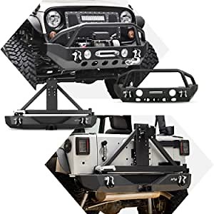 EAG Front Bumper + Rear Bumper with Tire Carrier Combo Fits 07-18 Wrangler JK
