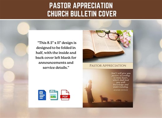 Pastor Appreciation Church Bulletin Cover Shepherd & Sheep Design: Bible Verse, 8.5x11 Bi-fold, Instant Digital Download (JPG, PDF, WORD) - Etsy