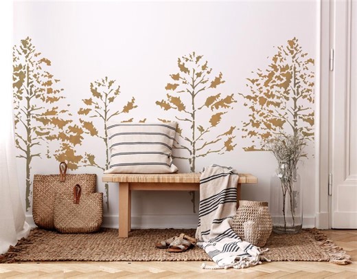 Tree Forest Wall Stencil Set: Woodland Mural Decor (reusable) - Etsy