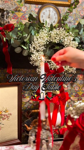Jennifer McBeath cozy cottage style decor on Instagram: "🌹Happy Saturday Sweet Friends🌹 Today I’m sharing with you my Victorian Valentine’s Day Table. My library is all dressed for the season of Love, which I will be sharing in its entirety soon. Until then, I wanted to set a table reminiscent of times past, and pieces that might have been used to create romance and drama. Any time I can use my red transferware pieces, I definitely do. Red roses, one must always have red roses for moments of d