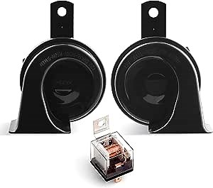 Car Horn with Relays Electric Loud High and Low Tone Universal with Bracket for 12V Cars, SUVs, RVs, Vans, Motorcycles, Pick-up Trucks, Off-Road Boats, Set of 2