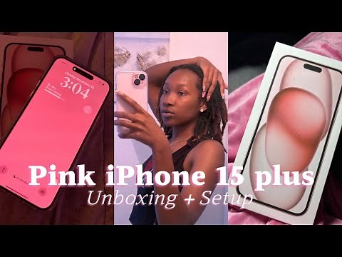 PINK IPHONE 15 PLUS UNBOXING +SETUP/ACCESSORIES *iOS 17* WHAT'S ON MY IPHONE