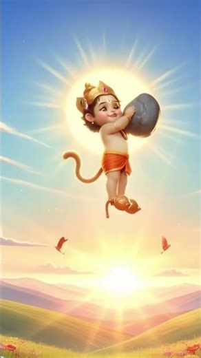 Cute Bal Hanuman Lifts Stone & Flies in Sky | Divine Power #shorts