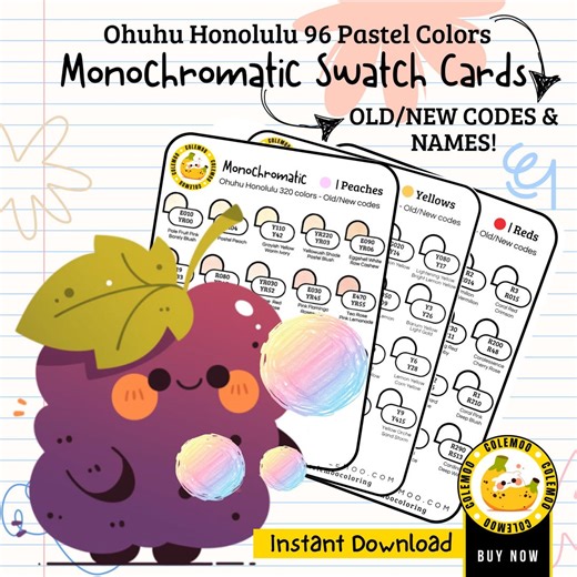 Ohuhu 96 Pastel Swatch Chart – Old/new Codes | Marker Color Chart Printable | Honolulu Alcohol Marker Organizer - Etsy