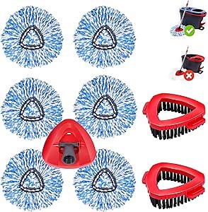 6 Pack Mop Replacement Heads Compatible with Ocedar RinseClean 2-Tank System - Includes 2 Mop Scrub Brush Head, Microfiber Mop Refills, Easy Cleaning Mop Head Replacement