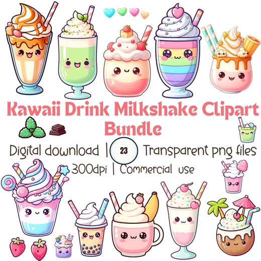 Kawaii Milkshake Clipart Set: Pastel Dessert PNG Stickers (digital Download - Etsy Australia