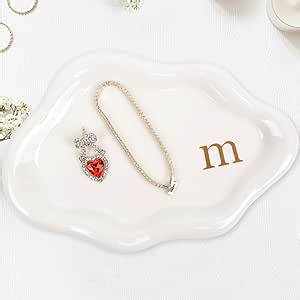 Jewelry Tray Ring Dish Holder - Ceramic Trinket Dish, Cloud Ring Holder for Women, Personalized Initial Key Bowl, Decorative Vanity Tray, Cute Jewelry Plate, Aesthetic Room Decor, Engagement Gift, m