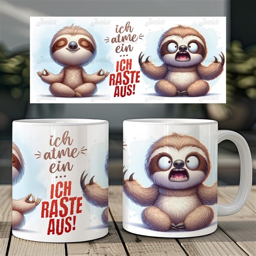 Cute Sloth and Funny Saying German Relax 11 Oz Mug Coffee Cup Wrap Sublimation Design Digital Art Download Print Template PNG CU - Etsy