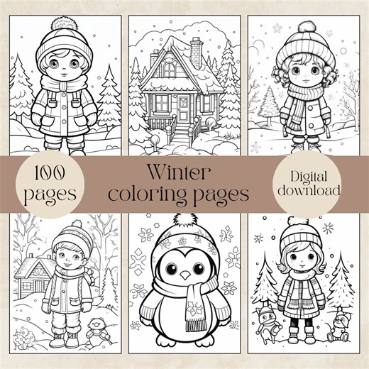 Winter Coloring Book for Kids, 100 Printable Pages (PDF) - Etsy Israel