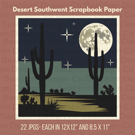Western Desert Scrapbook Paper | WPA Poster Style Digital Papers | Cowboy Junk Journal | 12x12 & 8.5x11 JPG | Southwest Cactus Background - Etsy