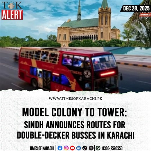 Times of Karachi on Instagram: "Sindh government officials have announced the routes on which newly imported double-decker and electric vehicle (EV) buses will operate in Karachi starting January 2026. According to the officials, five diesel-run double-decker buses will be introduced on the Shahrah-e-Faisal, operating from Model Colony to Tower and back. The route has been selected due to its heavy passenger traffic, marking the return of double-decker buses to the city after nearly six to seven