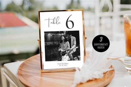 Elegant Wedding Table Numbers, Photo Upload Template, Editable Canva Signs (digital Download) - Etsy UK