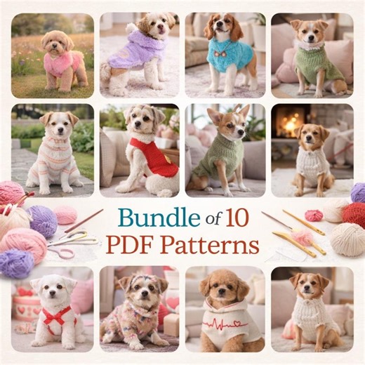 10 PDF Dog Sweater Patterns, Crochet Pet Clothes Bundle - Etsy