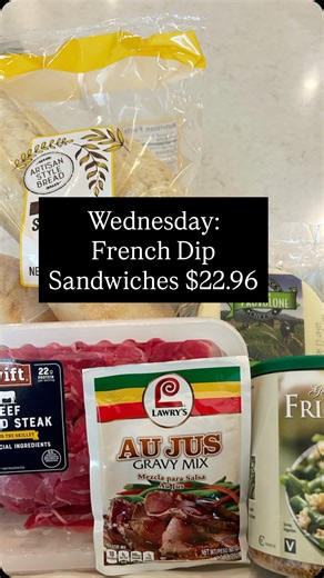 Ashleigh Merlo | Seasonal Design | Food & Home on Instagram: "✨ French Dip Sandwiches ✨ A quick and delicious meal for your fam! What you’ll need: 1 pack shaved steak Rolls Provolone or Mozarella cheese Fried onion * option for au jus to dip Butter and seasonings for meat. In a skillet, cook your shaved steak and season. Meanwhile butter bread, add cheese and toast for 5-6 minutes until cheese is bubbly. Once steak is done add on top of cheese. Add some fried onions. Serve with fries, salad, sid