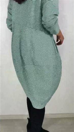 I Love Tunics presents Green Stripe Cocoon Winter Pocket Tunic Dress