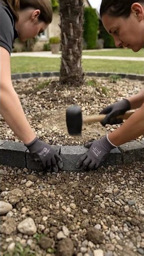Backyard Palm Tree Bed Transformation with Stone Landscaping