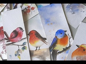 Simple Watercolor bird TUTORIAL /Watercolor BOOKMARKS/How to paint Birds in Watercolor for beginners