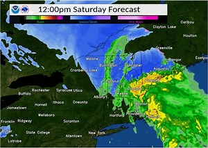 A mix of rain and snow across the region today will taper off in deeper valleys the afternoon before intensifying across the northern mountains tonight. Mountain snow showers continue Sunday with drier conditions expected in the valleys. | US National Weather Service Burlington VT