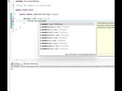 Print the numbers in reverse order
